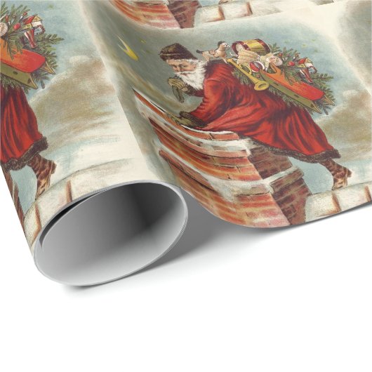 ビクトリア時代のクリスマス サンタクロース 聖ニコラスが屋根の上 ラッピングペーパー (ロールコーナー)