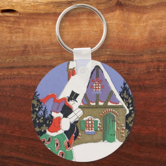 ビクトリア時代のクリスマス、パーティーに行くビクトリアンカップル キーホルダー (裏面)