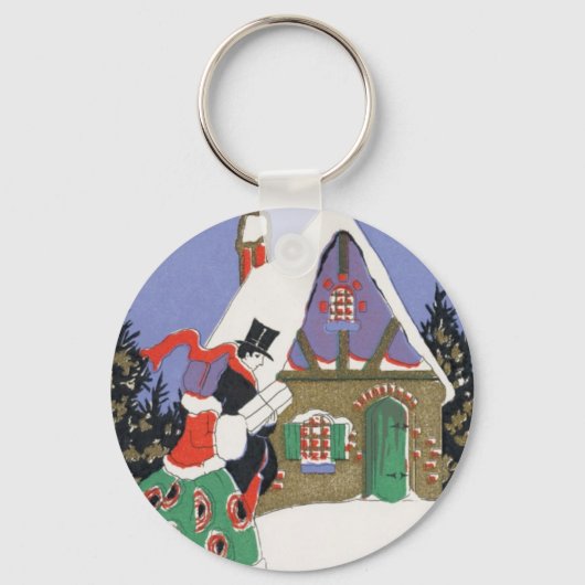 ビクトリア時代のクリスマス、パーティーに行くビクトリアンカップル キーホルダー (裏面)