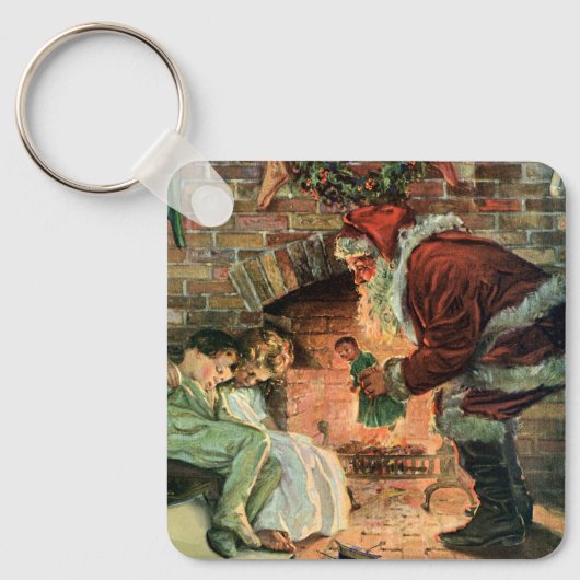 ビクトリア時代のクリスマス、ビクトリアンのサンタクロースの子供たち キーホルダー (正面)