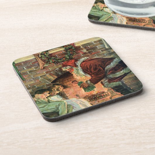 ビクトリア時代のクリスマス、ビクトリア風のサンタクロースの子供たち コースター (左側)