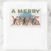 ビクトリア時代のクリスマス、メリークリスマスパーティ 長方形シール (バッグ)