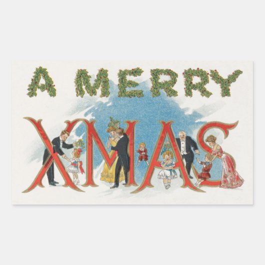 ビクトリア時代のクリスマス、メリークリスマスパーティ 長方形シール (正面)