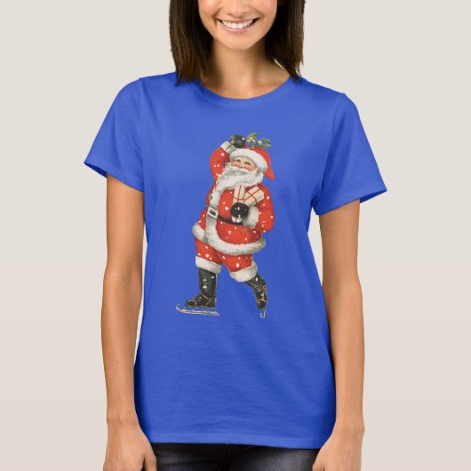 ビクトリア時代のクリスマス ヴィクトリアン サンタクロース アイススケーター Tシャツ (正面)