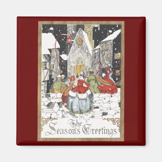 ビクトリア時代のクリスマス ヴィクトリア人の人々が教会へ マグネット (正面)
