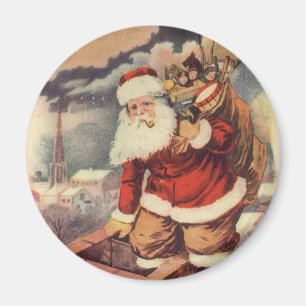 ビクトリア時代のクリスマス ヴィンテージサンタクロースが煙突を降りる マグネット
