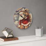 ビクトリア時代のクリスマス ヴィンテージサンタクロースが煙突を降りる ラージ壁時計<br><div class="desc">ビクトリア時代のイラスト ヴィンテージクリスマスホリデーイメージ。白ひげと帽子をかぶったサンタクロースが、クリスマスイブに、たくさんの玩具を入れた袋を背負って、家の煙突を降りる様子。ハッピーホリデー＆シーズンギーティング！</div>