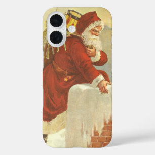 ビクトリア時代のクリスマス ヴィンテージサンタクロースが煙突を降りる iPhone 16ケース