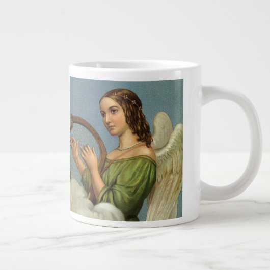ビクトリア時代のクリスマス、ヴィンテージ天使のハープ奏者 ジャンボコーヒーマグカップ (右)