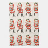 ビクトリア時代のクリスマス ヴィンテージ サンタクロース アイススケーター キッチンタオル (縦)