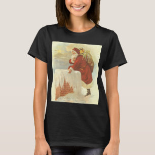 ビクトリア時代のクリスマス ヴィンテージ サンタクロース 煙突から降りてくるところ Tシャツ