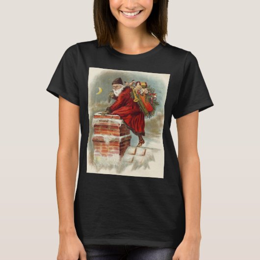 ビクトリア時代のクリスマス ヴィンテージ 聖ニコラスが屋根の上 Tシャツ (正面)