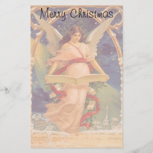 ビクトリア時代のクリスマス、天使が聖書を読む 便箋 (正面)