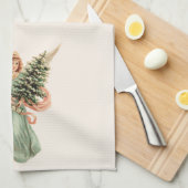 ビクトリア時代のクリスマス、天使とクリスマスツリー キッチンタオル (四つ折り)