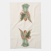 ビクトリア時代のクリスマス、天使とクリスマスツリー キッチンタオル (縦)