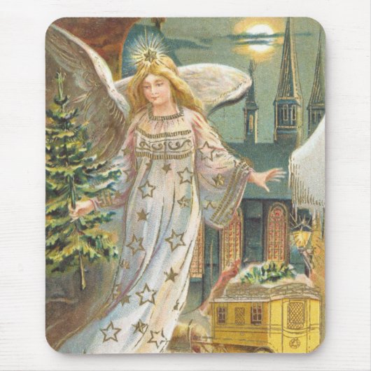 ビクトリア時代のクリスマス、天使とクリスマスツリー マウスパッド (正面)