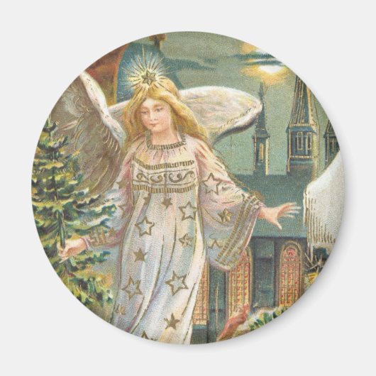 ビクトリア時代のクリスマス、天使とクリスマスツリー マグネット (正面)