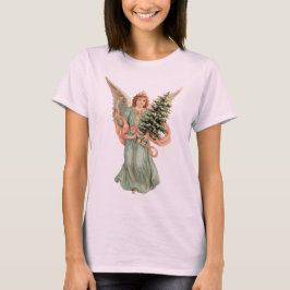 ビクトリア時代のクリスマス、天使とクリスマスツリー Tシャツ