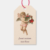 ビクトリア時代のクリスマス、天使と花のリース ギフトタグ (正面)