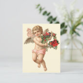 ビクトリア時代のクリスマス、天使と花のリース 招待状 (スタンド正面)