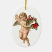 ビクトリア時代のクリスマス、天使と花輪 セラミックオーナメント (正面)