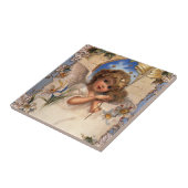 ビクトリア時代のクリスマス、天使のヴィンテージイラスト -  ゴールドのベル タイル (側面)