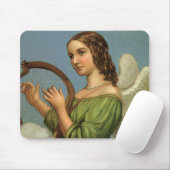 ビクトリア時代のクリスマス、天使のヴィンテージイラスト - 楽器としてハープを弾く美しい音楽天使 マウスパッド (マウス)