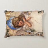 ビクトリア時代のクリスマス、天使のヴィンテージイラスト - 金の鈴 アクセントクッション (正面)