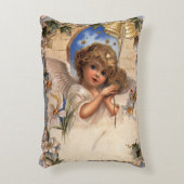 ビクトリア時代のクリスマス、天使のヴィンテージイラスト - 金の鈴 アクセントクッション (正面(垂直))