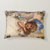 ビクトリア時代のクリスマス、天使のヴィンテージイラスト - 金の鈴 アクセントクッション (裏面)