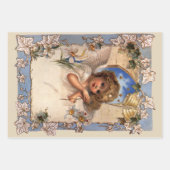 ビクトリア時代のクリスマス、天使のヴィンテージイラスト - 金の鈴 ラッピングペーパーシート (正面3)