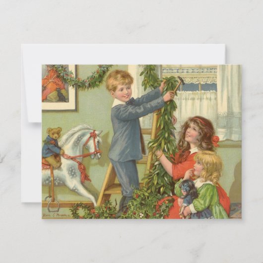 ビクトリア時代のクリスマス、子供たちが飾る シーズンカード (正面)