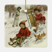 ビクトリア時代のクリスマス 子供たちのスレッジと犬 セラミックオーナメント (裏面)