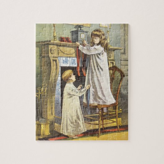 ビクトリア時代のクリスマス、子供のクリスマス靴下 ジグソーパズル (縦)