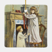 ビクトリア時代のクリスマス、子供のクリスマス靴下 セラミックオーナメント (裏面)