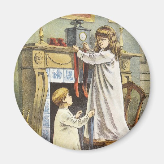 ビクトリア時代のクリスマス 子供のクリスマス靴下 マグネット (正面)