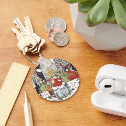 ビクトリア時代のクリスマス　教会へ向かう人々 キーホルダー (デスク)
