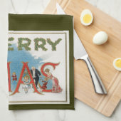 ビクトリア時代のクリスマス、楽しいXmasパーティー キッチンタオル (四つ折り)