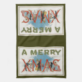 ビクトリア時代のクリスマス、楽しいXmasパーティー キッチンタオル (縦)