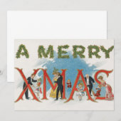ビクトリア時代のクリスマス、楽しいXmasパーティー 招待状 (正面/裏面)