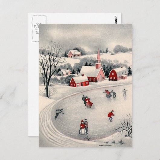 ビクトリア時代のクリスマス、氷の上でスケートを楽しむ人々 ポストカード (正面/裏面)