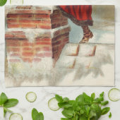 ビクトリア時代のクリスマス 聖ニコラスが屋根の上 キッチンタオル (折り畳み)