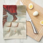 ビクトリア時代のクリスマス 聖ニコラスが屋根の上 キッチンタオル (四つ折り)