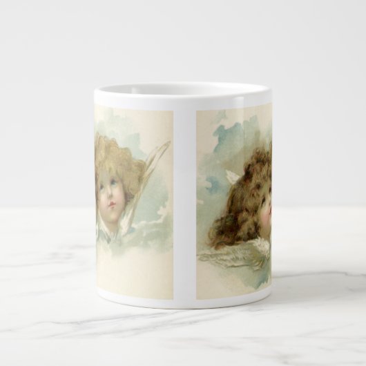 ビクトリア時代のクリスマス、雲の中のビクトリアン天使たち ジャンボコーヒーマグカップ (正面)
