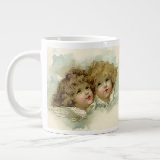 ビクトリア時代のクリスマス、雲の中のビクトリアン天使たち ジャンボコーヒーマグカップ (左)