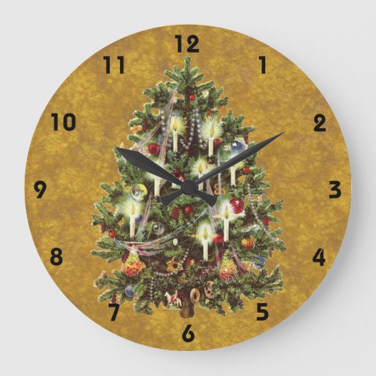 ビクトリア時代のクリスマス、飾られたビクトリアンなツリー ラージ壁時計 (正面)