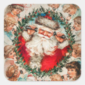 ビクトリア時代のサンタクロースが子供たちと電話で話す スクエアシール (正面)