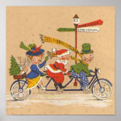 ビクトリア時代のサンタクロースが自転車でクリスマス ポスター (正面)