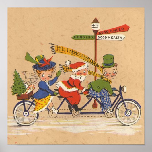 ビクトリア時代のサンタクロースが自転車でクリスマス ポスター (正面)