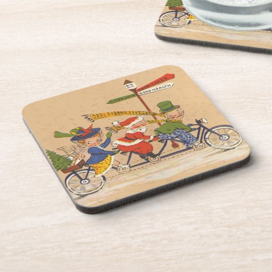 ビクトリア時代のサンタクロースが自転車でクリスマス, ヴィンテージ コースター (左側)